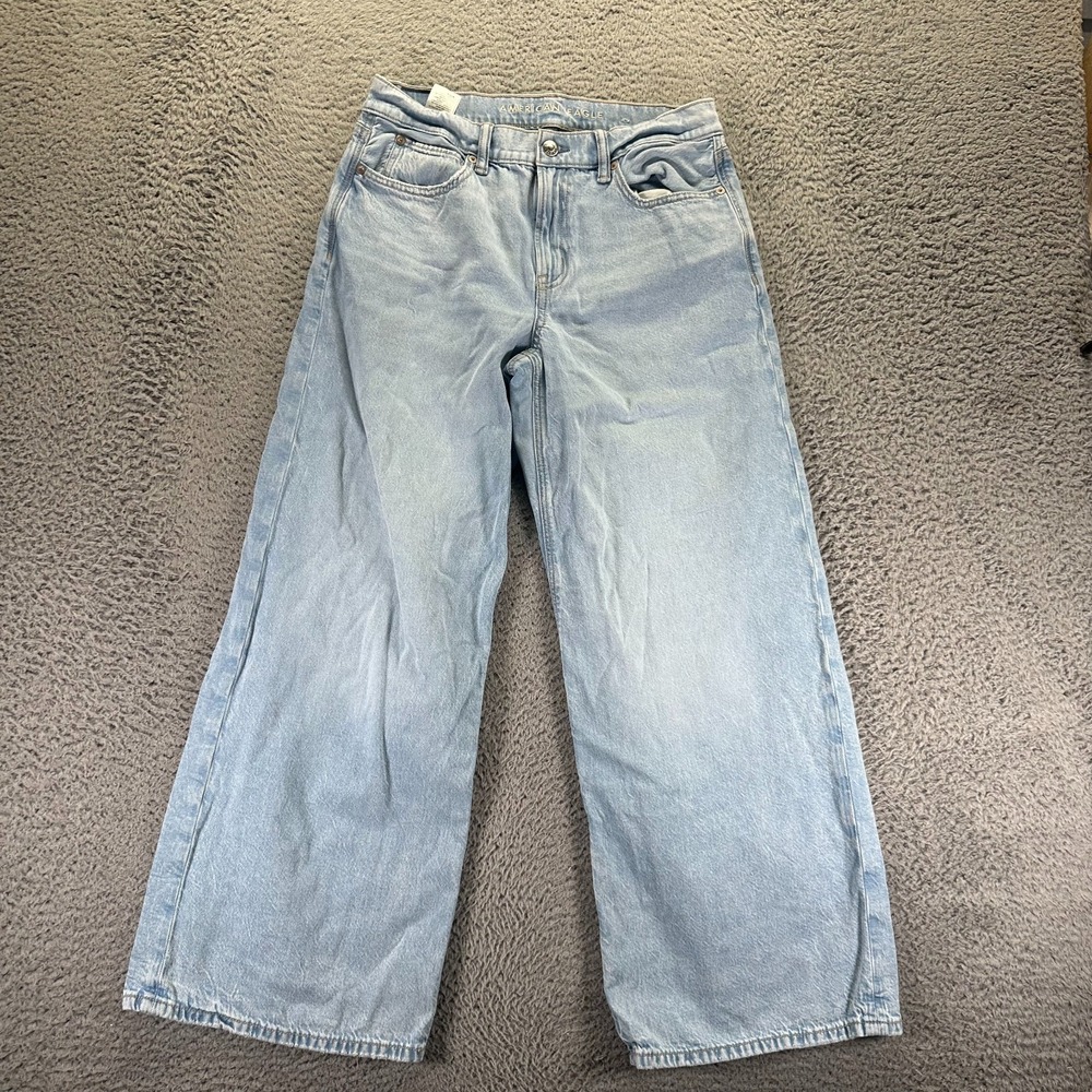 American Eagle Outfitters Strigid Jeans Womens 2 Blue Denim Wide-Leg Low-Rise‎